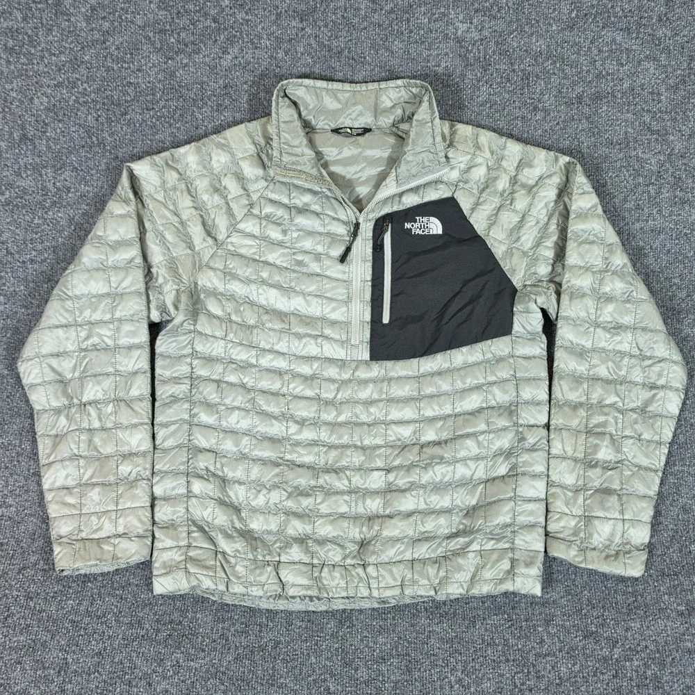 The North Face Mens Thermoball Quarter Zip Quilted Jacket Sage Green Gray Size M